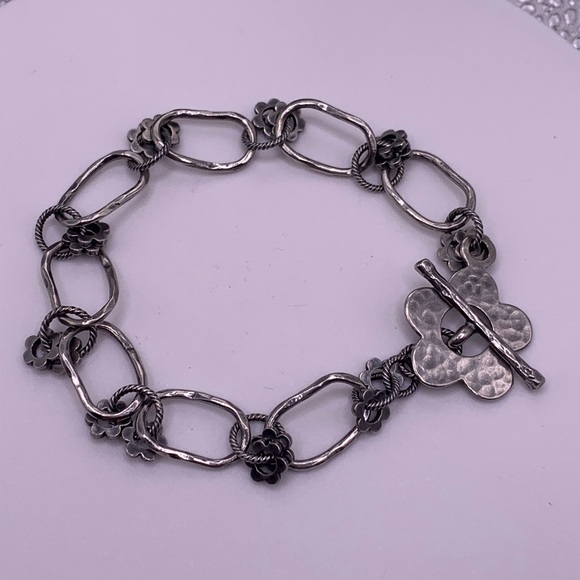 Silpada Vintage Sterling Oxidized Modernist Flower Link Bracelet - Picture 9 of 13